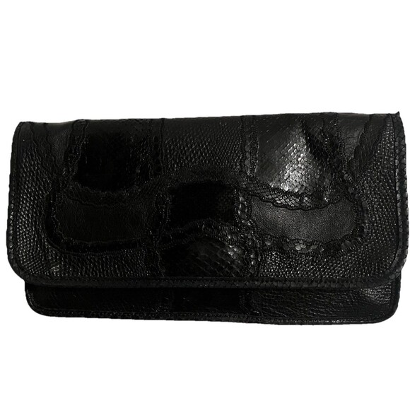 Vintage 80s Carlos Falchi Shoulderbag Black Lizard & Snakeskin Print Leather EUC - Picture 1 of 9